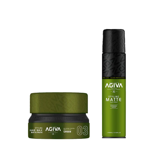 Agiva série vert - cire vert effet matte 155ml et spray pour cheveux effet matte 400ml